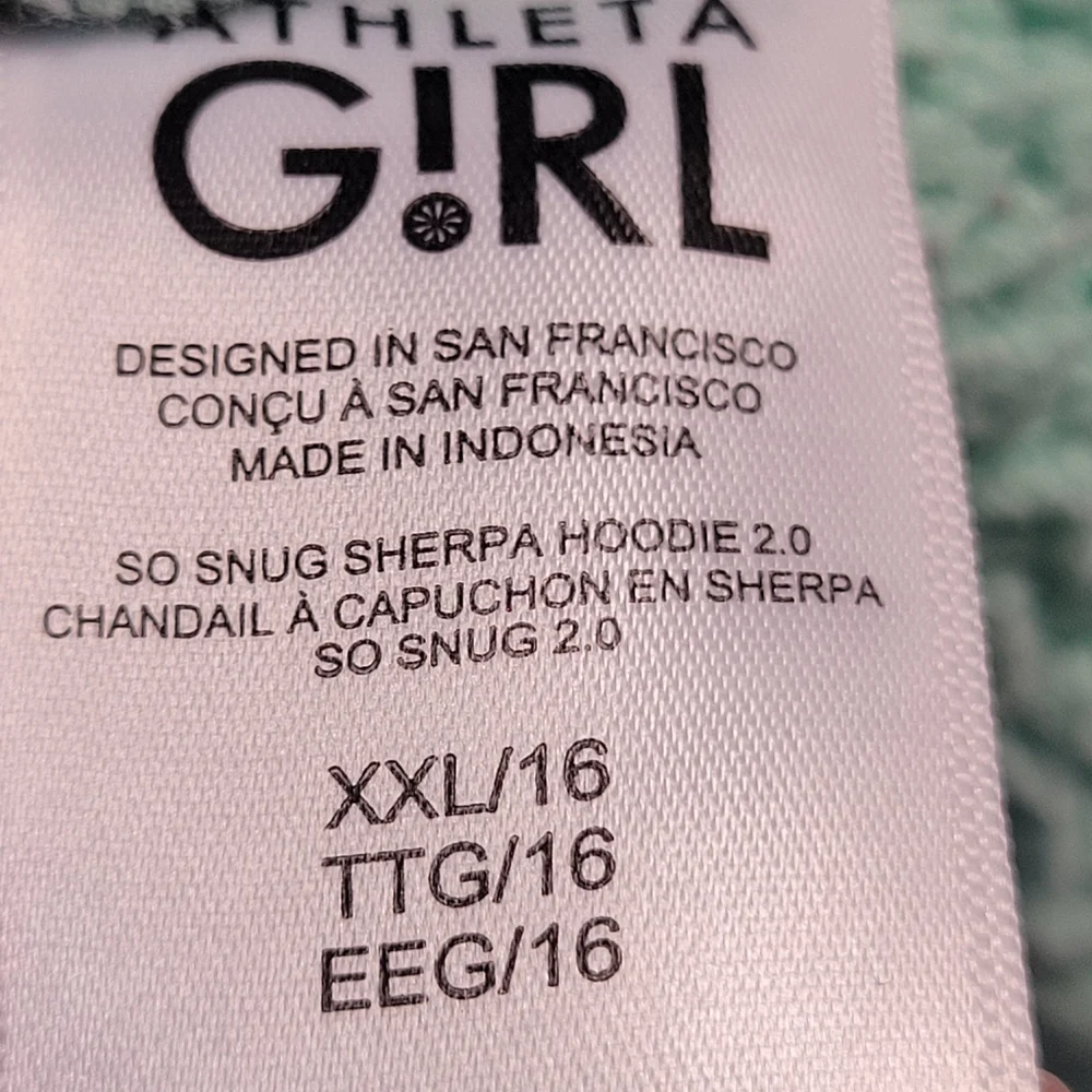 Athleta Girl‎ Sherpa Fleece Mint Green Sweatshirt Hoodie Size XXL 16